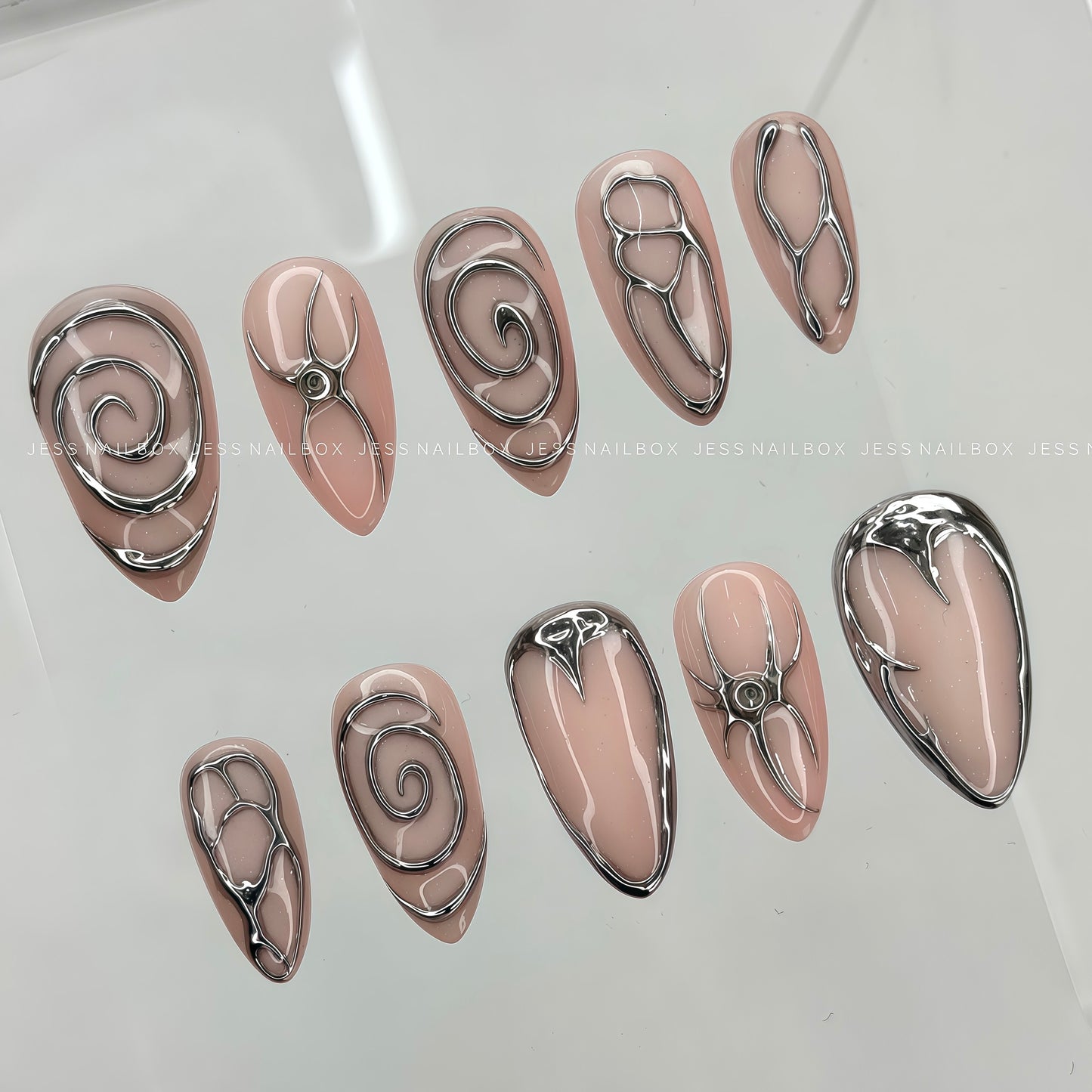 Sci-Fi Liquid Metal - Y2K Cyberpunk Futuristic Handmade Press-on Nails