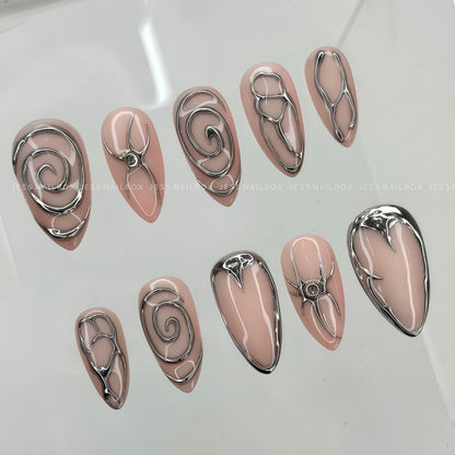 Sci-Fi Liquid Metal - Y2K Cyberpunk Futuristic Handmade Press-on Nails