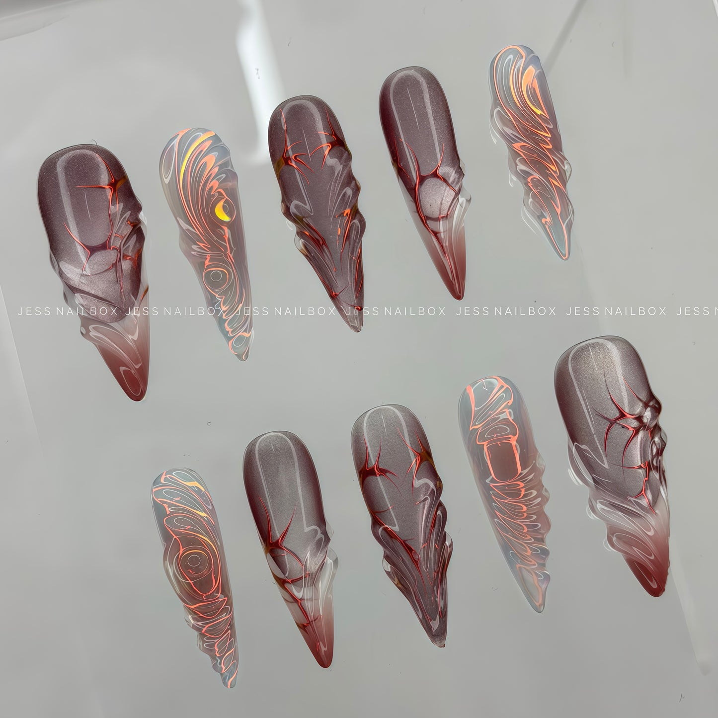 Neon Blood Sigil Goth - Cyber Sigilism Cat-Eye 3D Gel Handmade Press-on Nails