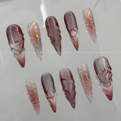 Neon Blood Sigil Goth - Cyber Sigilism Cat-Eye 3D Gel Handmade Press-on Nails