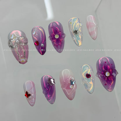 Cosmic Fairy Romance - Y2K Cyber Coquette Aurora Handmade Press-on Nails