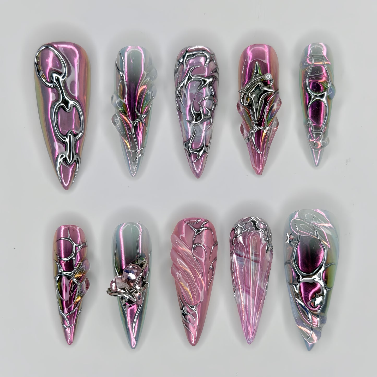 Blush & Onyx Futuristic Armor Nails - Y2K Cyberpunk Handmade Press-on Nails