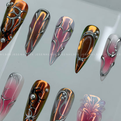 Cyber Sunset Fusion Press On Nails | Cyber Sigilism & Sunset Aura Art