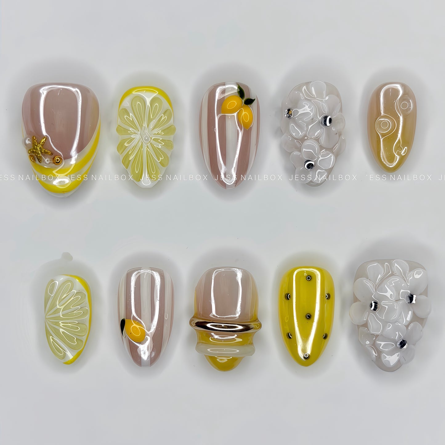Summer Zest Lemonade 3D Floral Nails - Tropical Citrus Handmade Press-on Nails