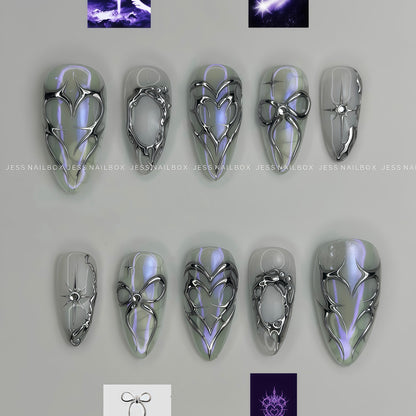 Ænergy Cyber Coquette - Y2K Futuristic Aurora Shimmer Handmade Press-on Nails