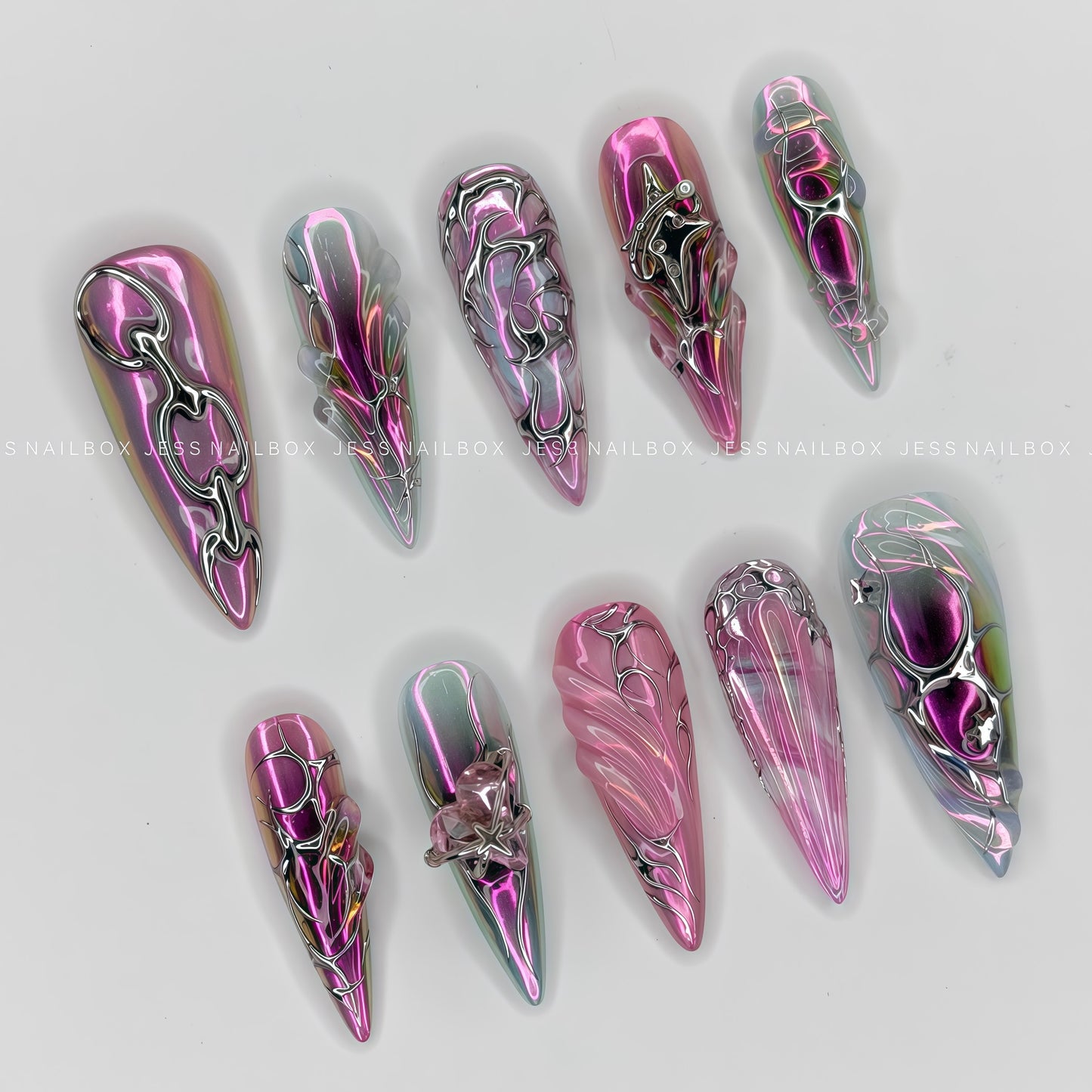 Blush & Onyx Futuristic Armor Nails - Y2K Cyberpunk Handmade Press-on Nails
