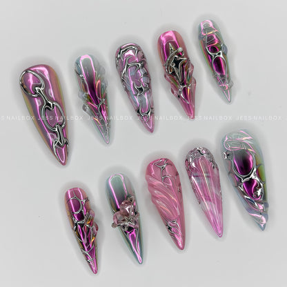 Blush & Onyx Futuristic Armor Nails - Y2K Cyberpunk Handmade Press-on Nails