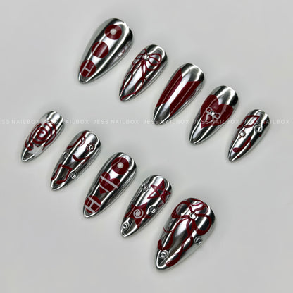 Starlight Seven Silver Chrome - Y2K Cyber Grunge Handmade Press-on Nails