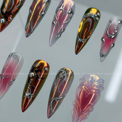 Cyber Sunset Fusion Press On Nails | Cyber Sigilism & Sunset Aura Art