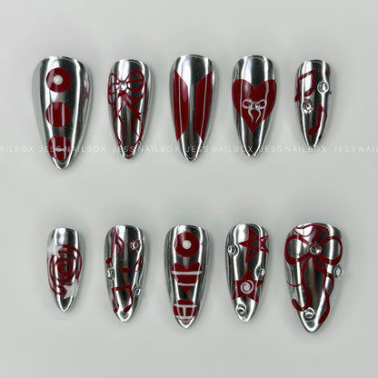 Starlight Seven Silver Chrome - Y2K Cyber Grunge Handmade Press-on Nails