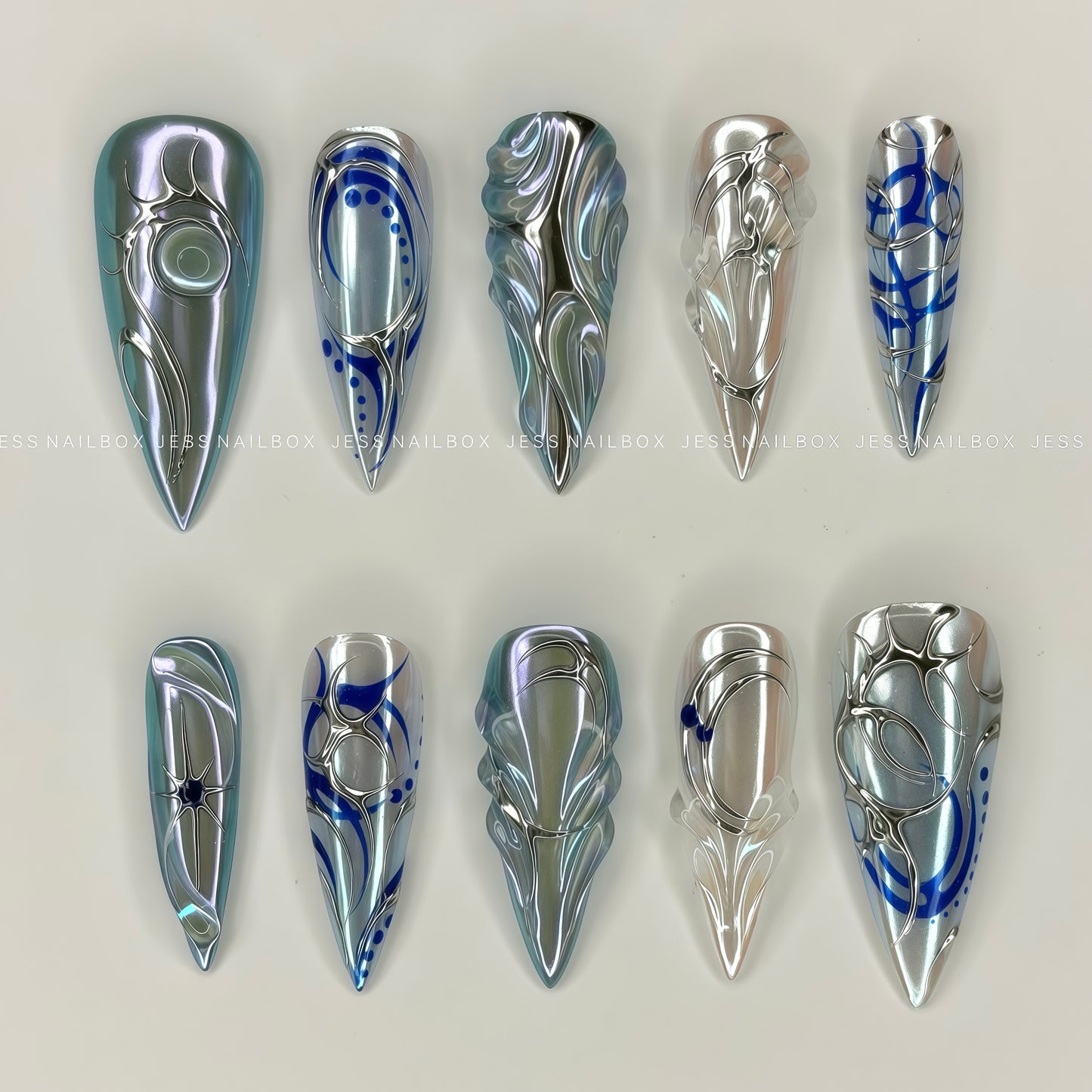 Cyber Ice Queen Aurora - Dark Futuristic Stiletto Press-on Nails