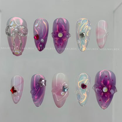 Cosmic Fairy Romance - Y2K Cyber Coquette Aurora Handmade Press-on Nails