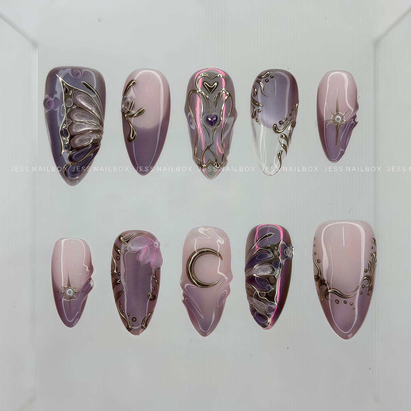 Cosmic Aurora Mariposa - Celestial Fairycore 3D Butterfly Handmade Press-on Nails