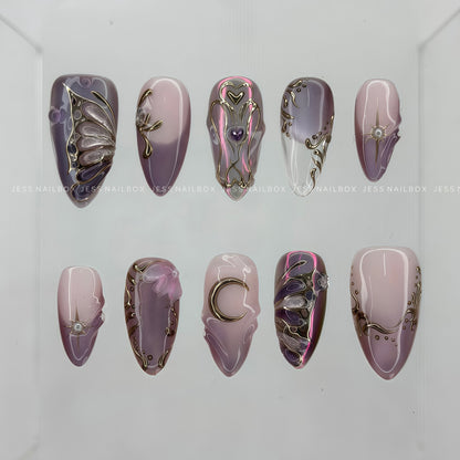 Cosmic Aurora Mariposa - Celestial Fairycore 3D Butterfly Handmade Press-on Nails