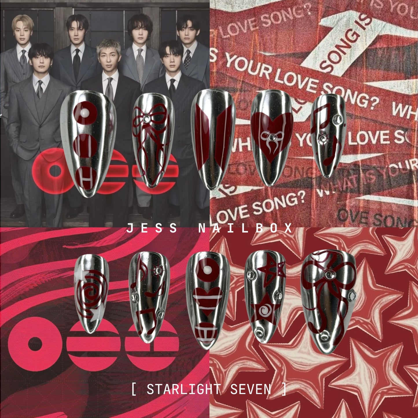 Starlight Seven Silver Chrome - Y2K Cyber Grunge Handmade Press-on Nails