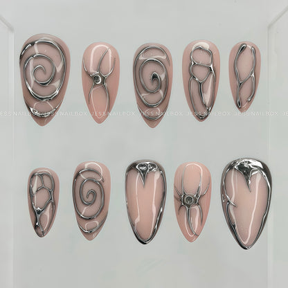 Sci-Fi Liquid Metal - Y2K Cyberpunk Futuristic Handmade Press-on Nails