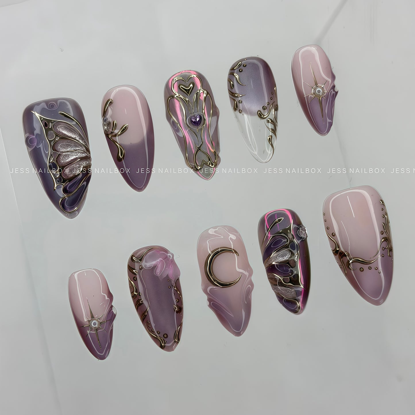 Cosmic Aurora Mariposa - Celestial Fairycore 3D Butterfly Handmade Press-on Nails