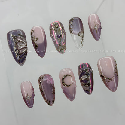 Cosmic Aurora Mariposa - Celestial Fairycore 3D Butterfly Handmade Press-on Nails