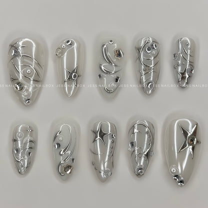 Futuristic Stellar - Y2K Cyberpunk Metallic Handmade Press-on Nails