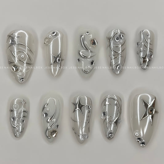 Futuristic Stellar - Y2K Cyberpunk Metallic Handmade Press-on Nails