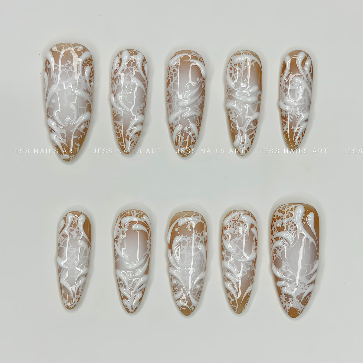 White Flow - Futuristic Collection 3D Organic Liquid Gel Wave Press-On Nails with Nude Jelly and Milky White Base