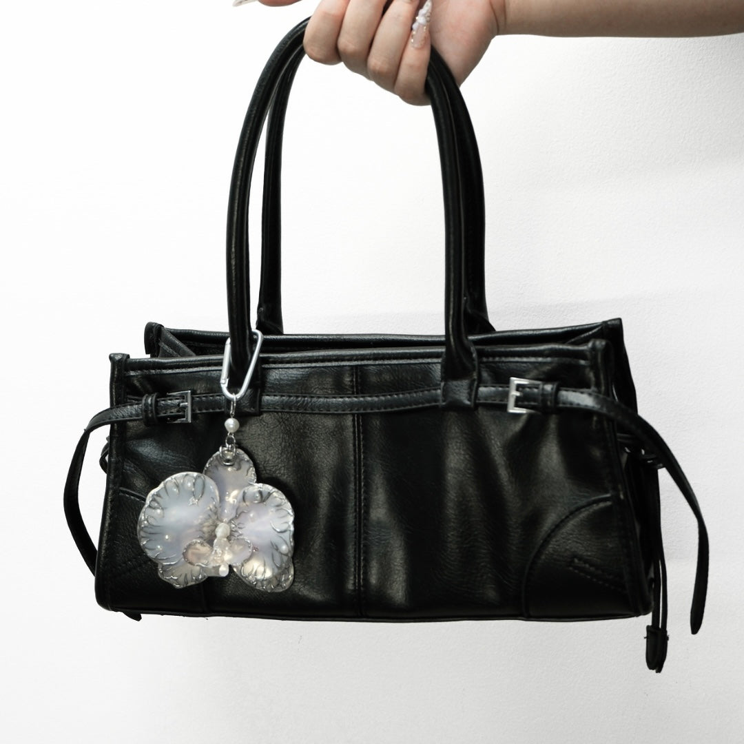Cyber Petal - Avant-Garde Cyber Fairycore Orchid Statement Accessory Featuring Pearl Drops and Titanium Clasp