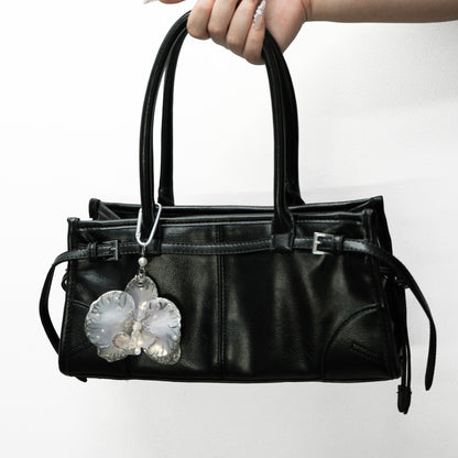 Cyber Petal - Avant-Garde Cyber Fairycore Orchid Statement Accessory Featuring Pearl Drops and Titanium Clasp