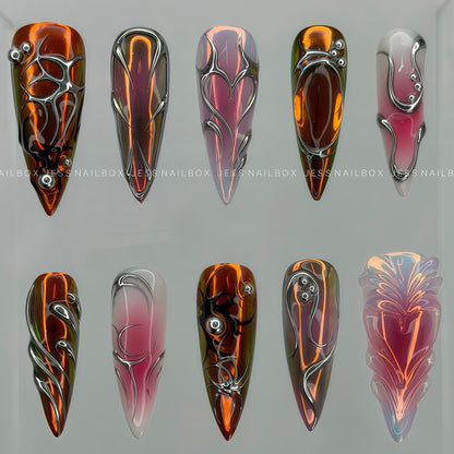 Cyber Sunset Fusion Press On Nails | Cyber Sigilism & Sunset Aura Art