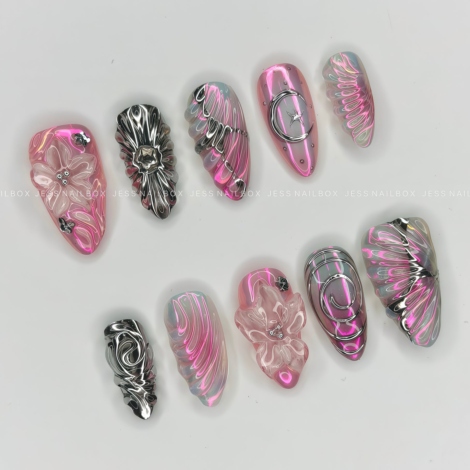 Celestial Flora - Handcrafted Cyberpunk Y2K Gel Press-On Nails Set