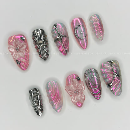 Celestial Flora - Handcrafted Cyberpunk Y2K Gel Press-On Nails Set