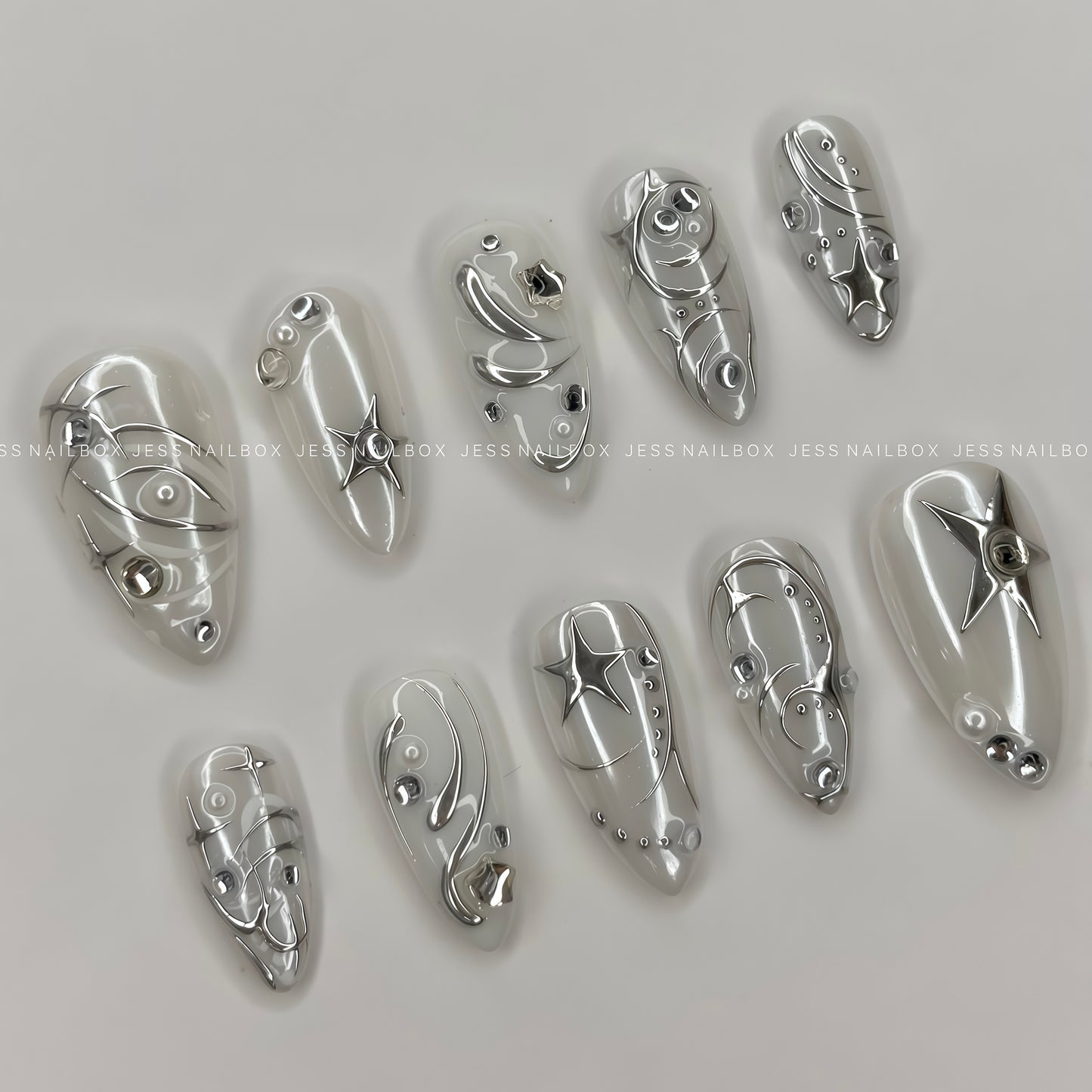 Futuristic Stellar - Y2K Cyberpunk Metallic Handmade Press-on Nails