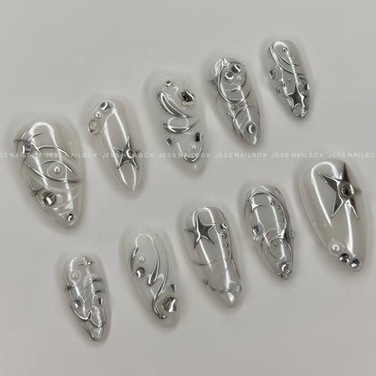 Futuristic Stellar - Y2K Cyberpunk Metallic Handmade Press-on Nails